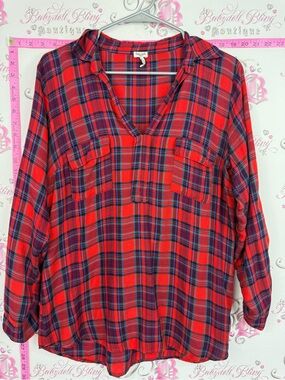 Splendid shirt Red and Navy Plaid Popover Tunic